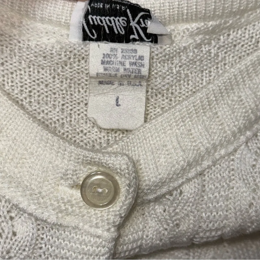 VTG Cuddle Knit White Cable Knit Button Up Cardigan Sweater Grandmacore Womens L Size L - Image 5