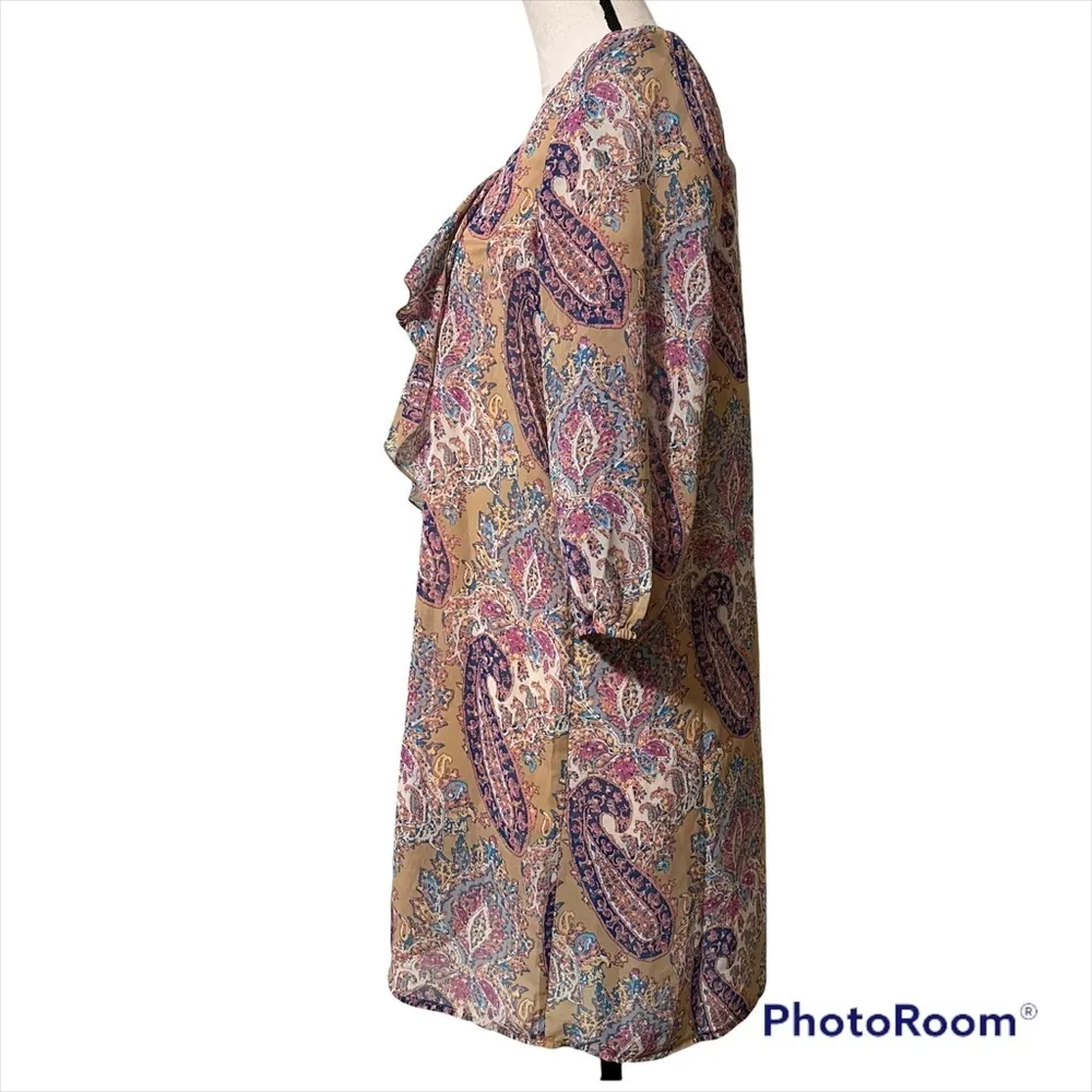 UMGEE small womens paisley boho lined shift dress elastic 3/4 sleeve bow front - Image 2