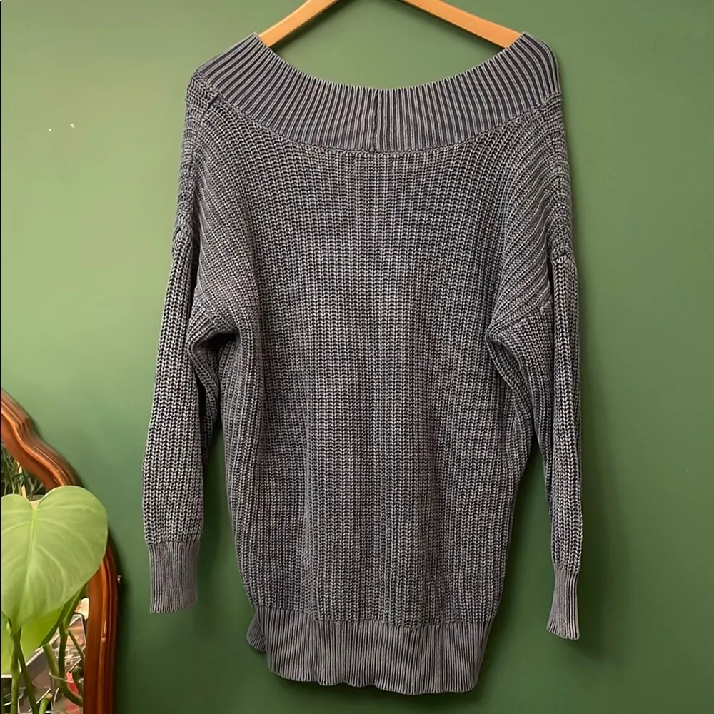 Aerie Wide V-neck Oversized Sweater Women's S Slate Grey/Blue Womens S Hi-lo Fit - Image 5