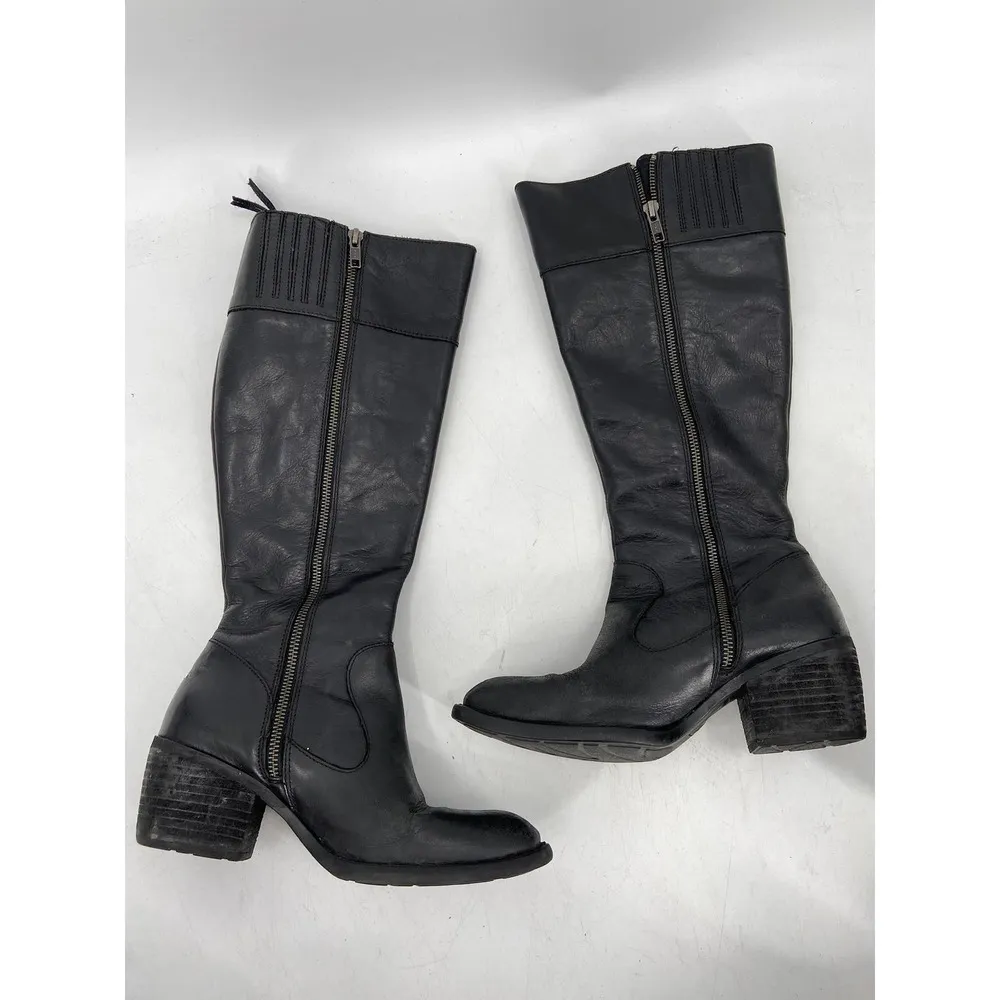 Born Fannar Black Leather Knee High Side Zip Block Heel Riding Boots Size 7M - Image 62