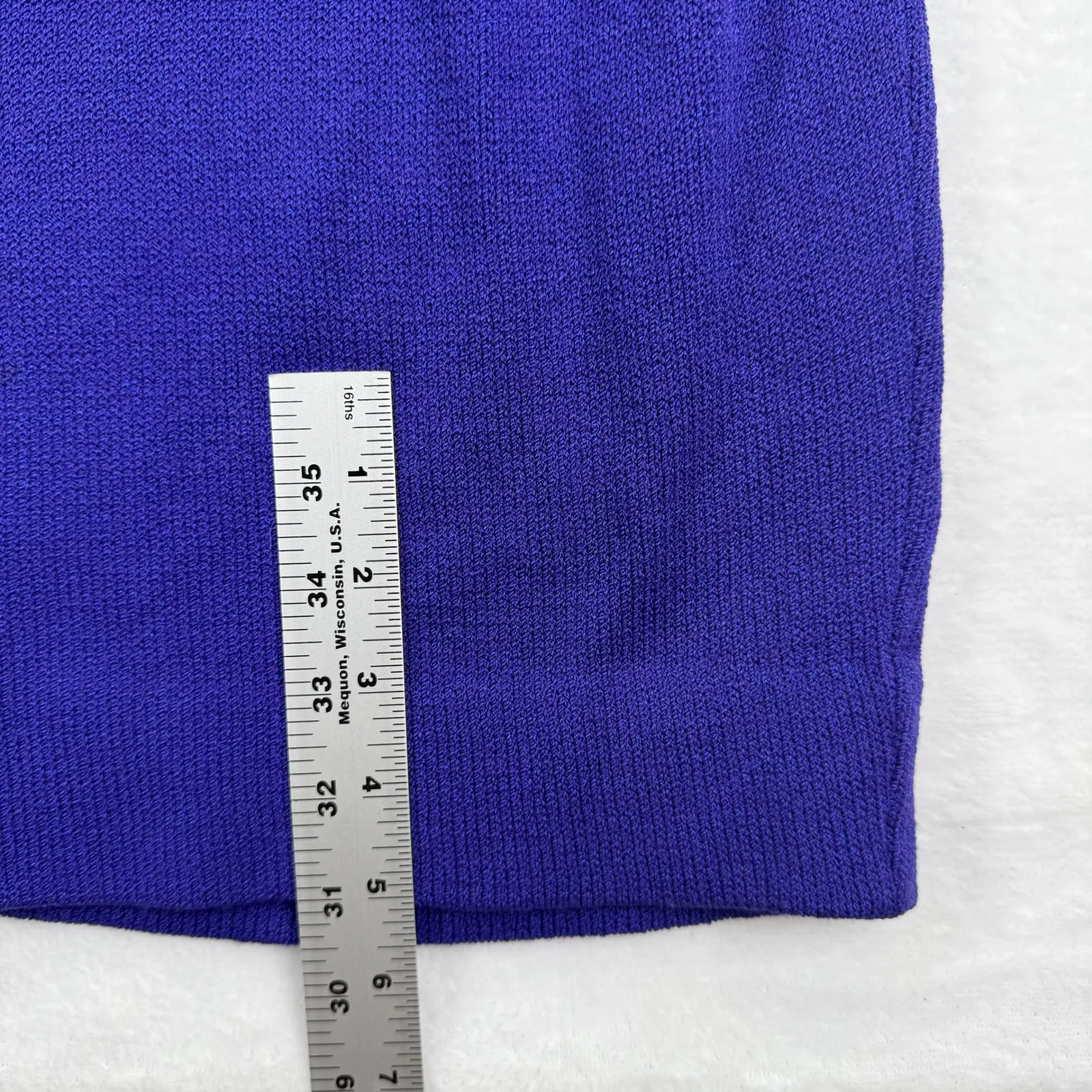 St John Vintage Purple Santana knit Ribbed Midi Dress Gold Buckle Belt Sz 14 Blue - Image 7