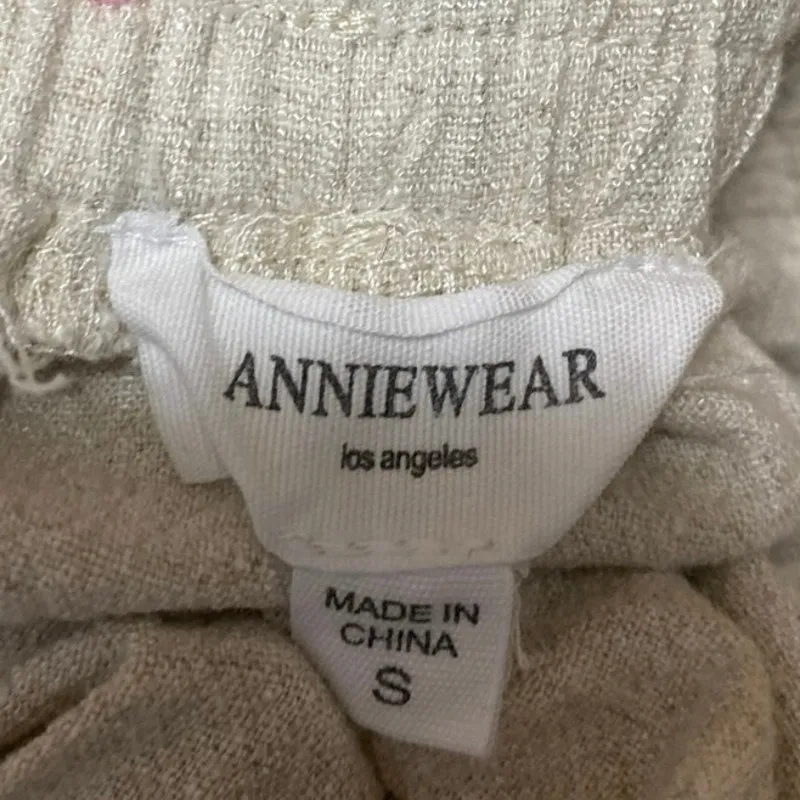 Anniewear Women's Beige Black Scalloped Hem Drawstring Lounge Shorts Size S - Image 4