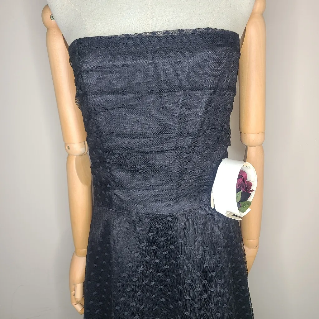 Vintage Scott McClintock Swiss Dot Midi Formal Black Dress Size‎ 12 80s - Image 2