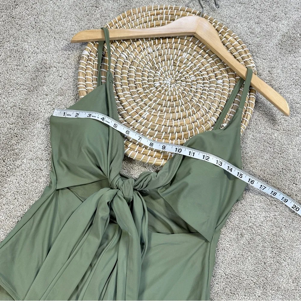 aerie Women’s Long Wrap Tie One Piece Full Coverage Swimsuit in Green L - Image 13