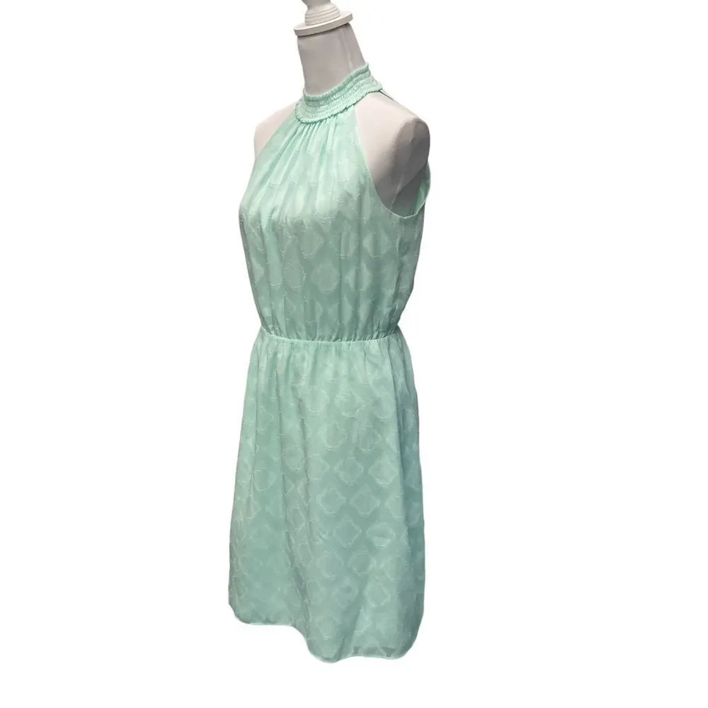 White House Black Market Mock Neck Halter A-Line Dress Size‎ 4 Green Polyester - Image 3