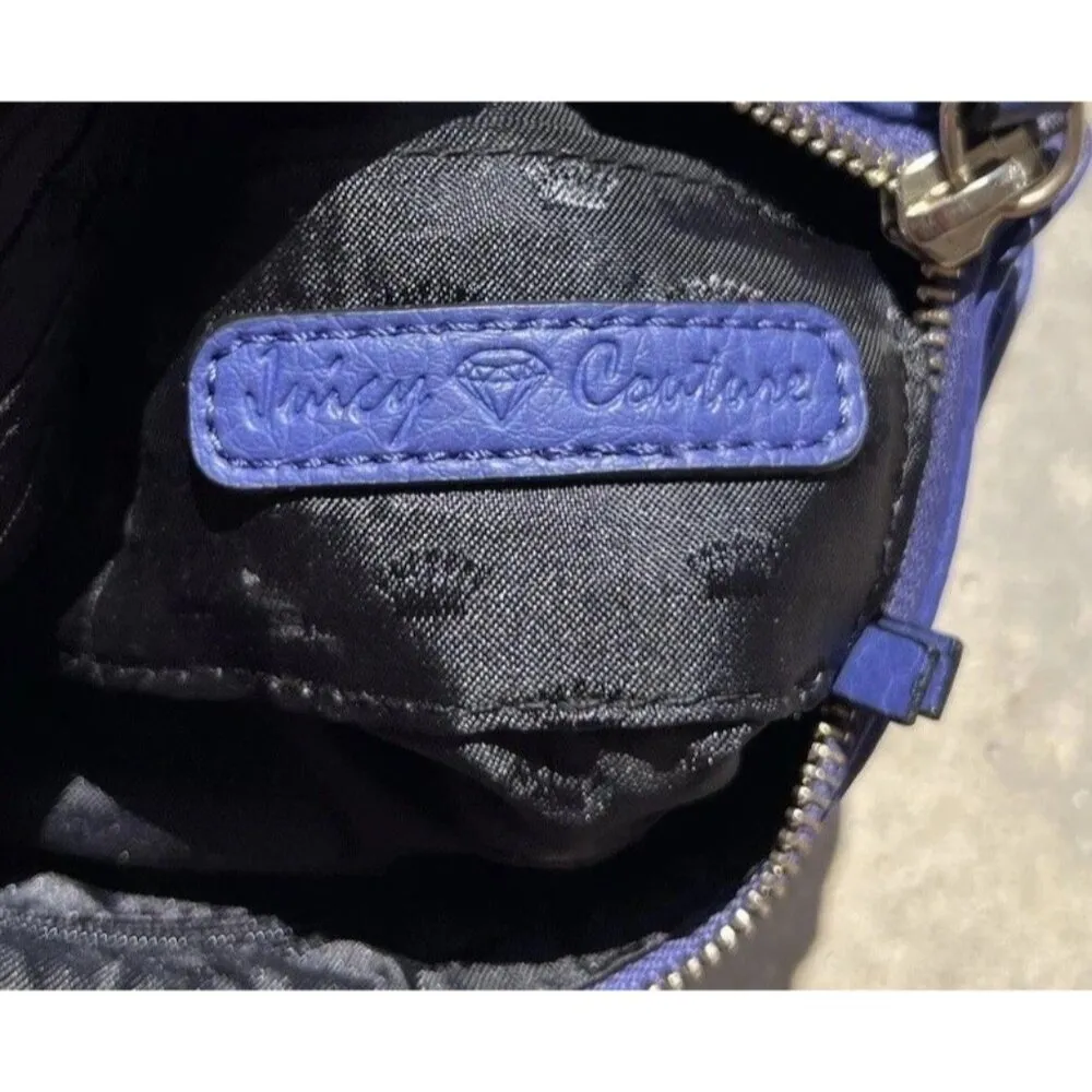 Juicy Couture Blue Faux Leather Pouch Wristlet Wallet Clutch Purse Black Lining - Image 12