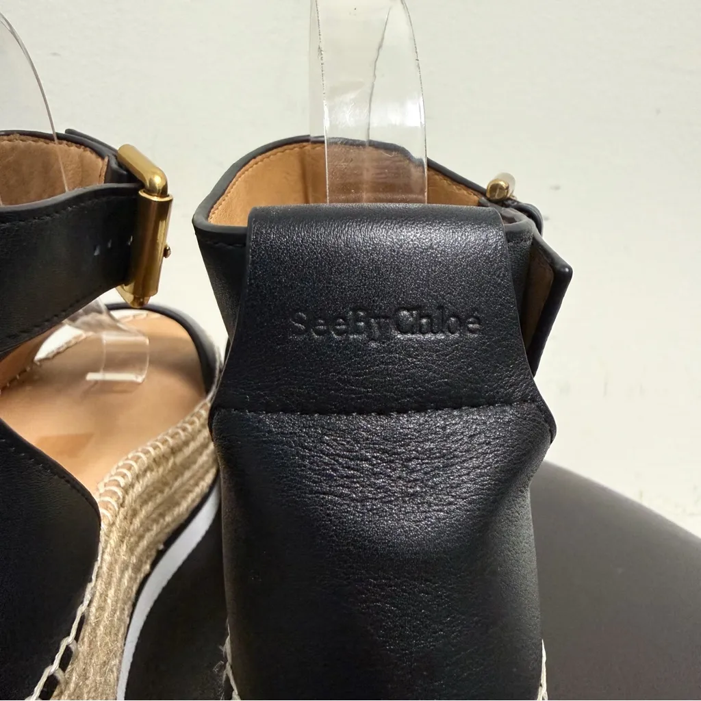 See By Chloe Black Leather Platform Espadrille Open Toe Glyn Sandals 40 US 9.5 - Image 8