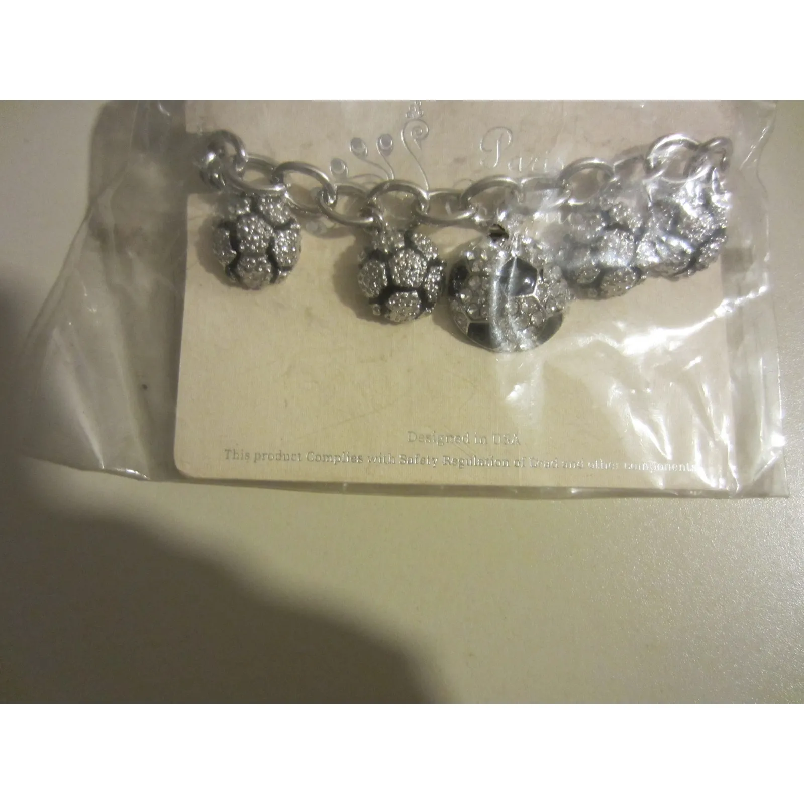 Vintage Paris Silver Statement Charm Bracelet Sparkle Beaded Soccer Ball Jewelry - Image 4