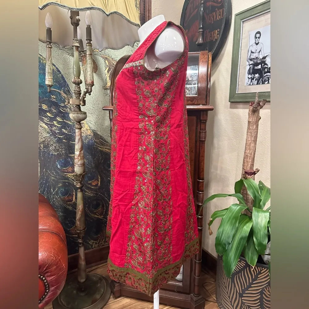 EUC original India cotton embroidery red mini dress or tunic top Size XS - Image 3