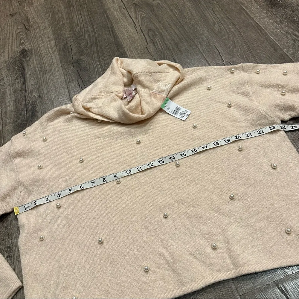 NEW Bongo Cropped Sweater L Blush Pink Faux Pearl Cowl Neck Cozy Pullover Y2K - Image 6