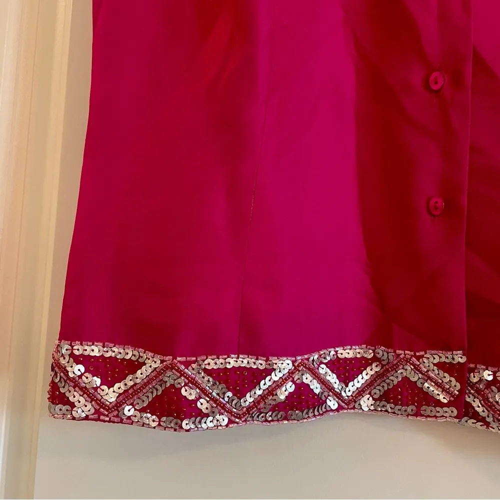 Vision Apparel Pink Silk Button Down Sleeveless Top with Sequin Details Size 12 - Image 5