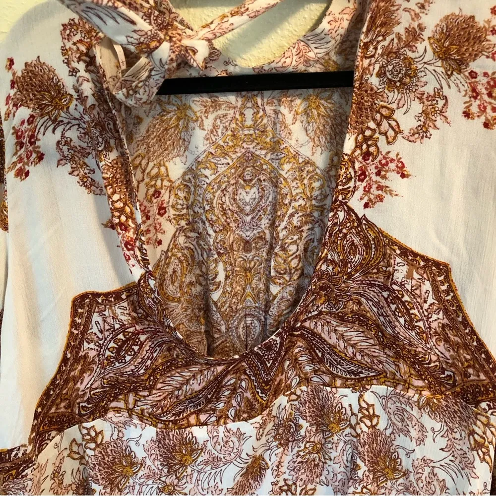 Free People Lady Luck Tunic Blouse L Cream/Rust - Image 14