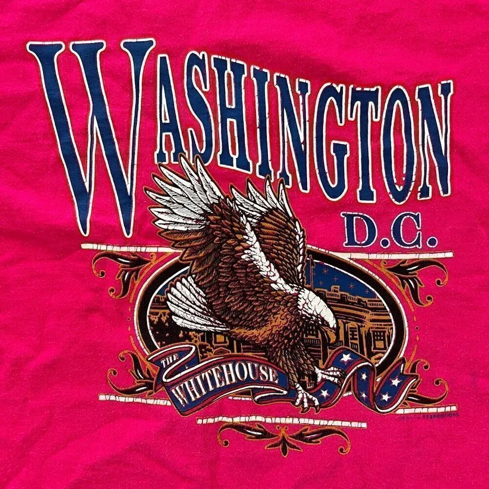 Vintage 90s Unisex Washington D.C. Pink T shirt White House Eagle America USA L - Image 2