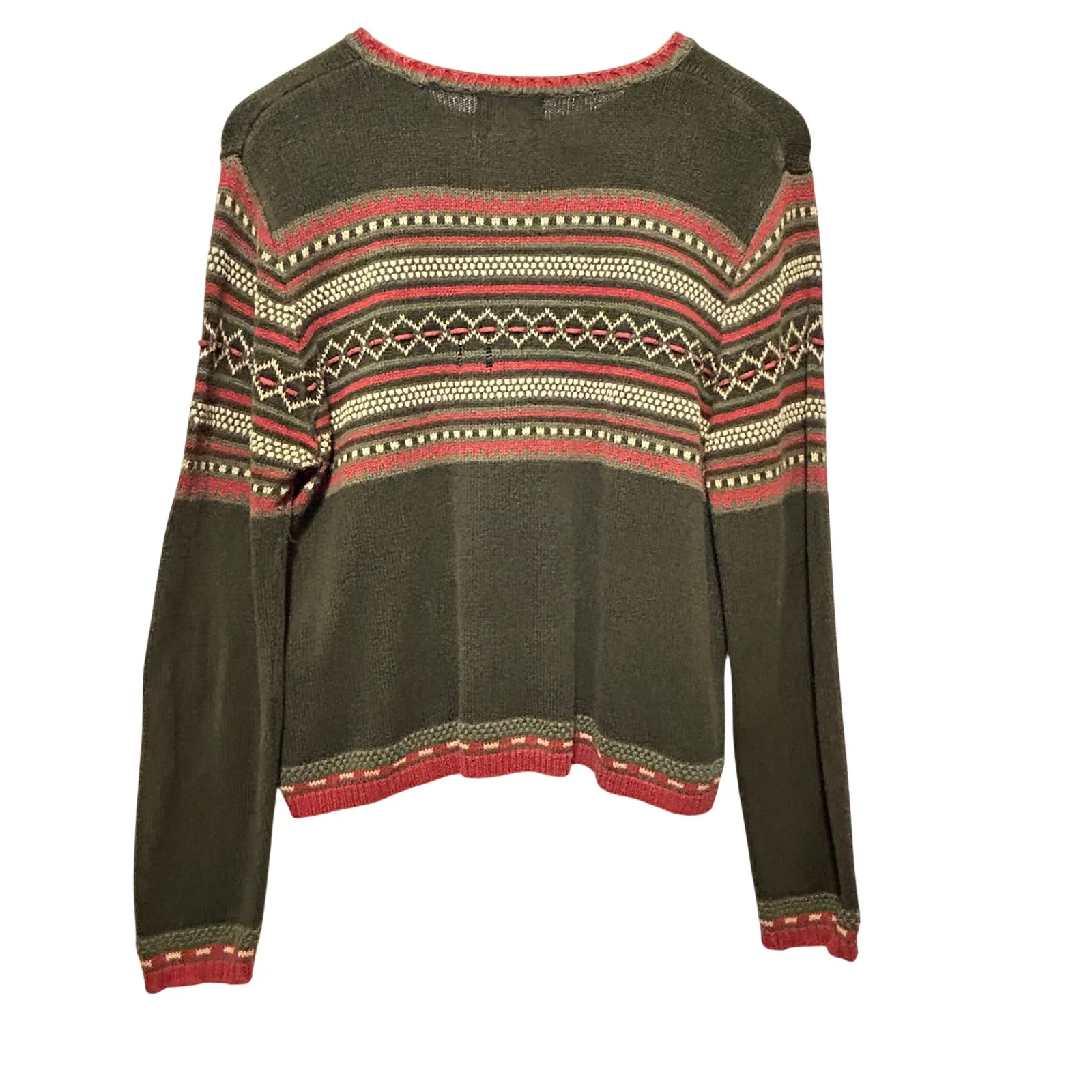 VTG Christopher Banks Women Cropped Sweater L Green Fair Isle New England Cozy - Image 2