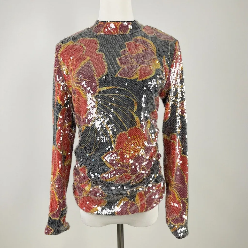 NWOT Farm Rio Shiny Chita Tulle Sequins Floral Multicolor Blouse Size M - Image 5
