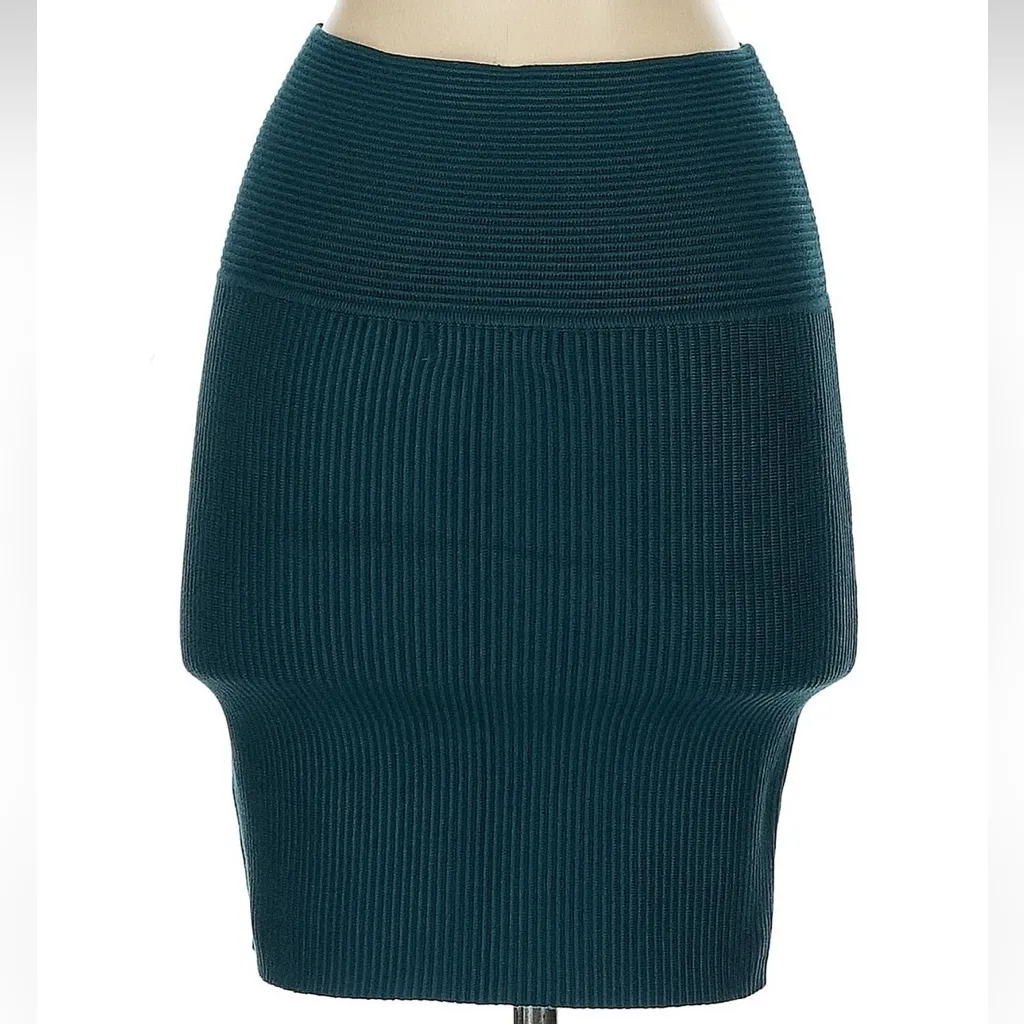 House Of Harlow 1960 Women's High Waisted Mini Skirt Size S Ribbed Dark Teal Green - Image 3