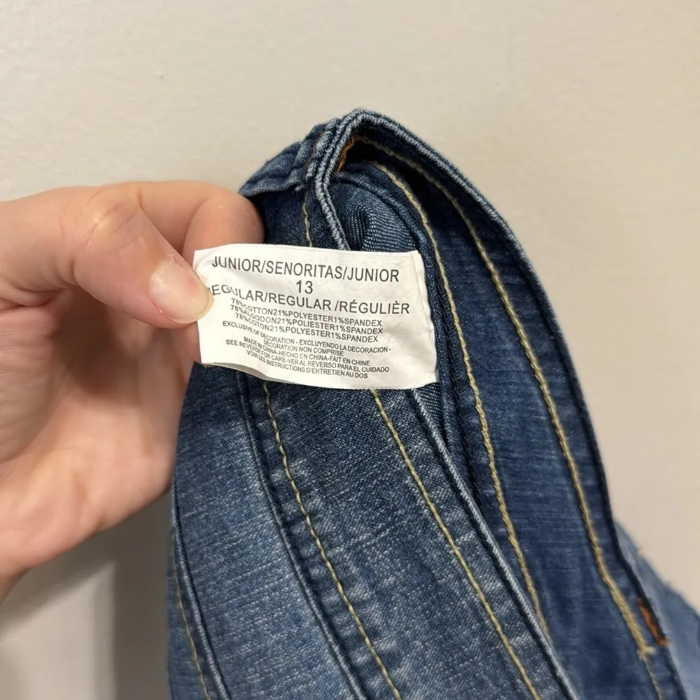 Y2K L.e.i Denim Low Rise Mini Skirt Size 13 Juniors Blue - Image 6