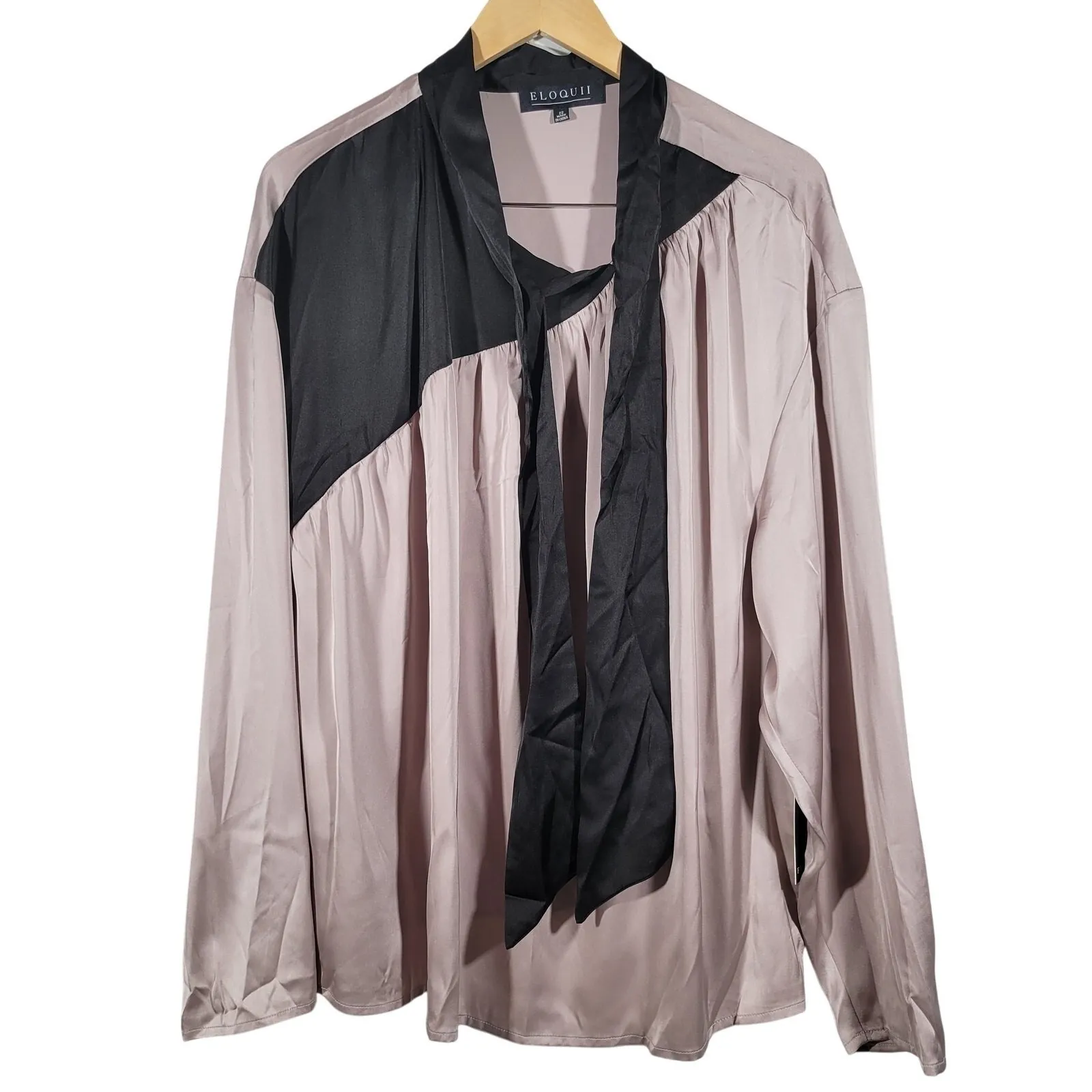 Eloquii Blouse Tie‎ Neck Long Sleeve Color Block Plus Size Top 22 NEW - Image 4