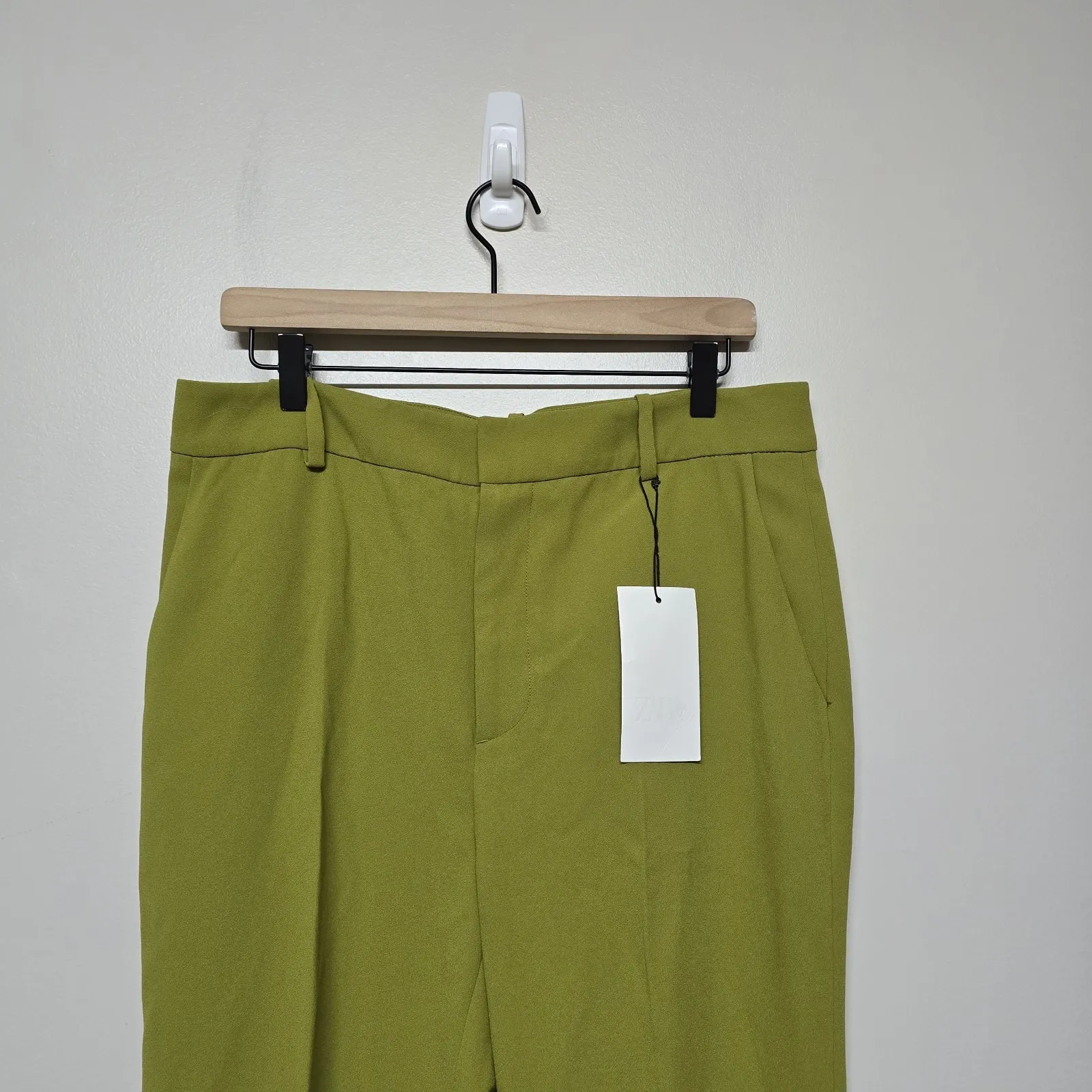 Zara Collection Womens Mid Waist Flared Olive Green Trousers Sz L NWT Office - Image 5
