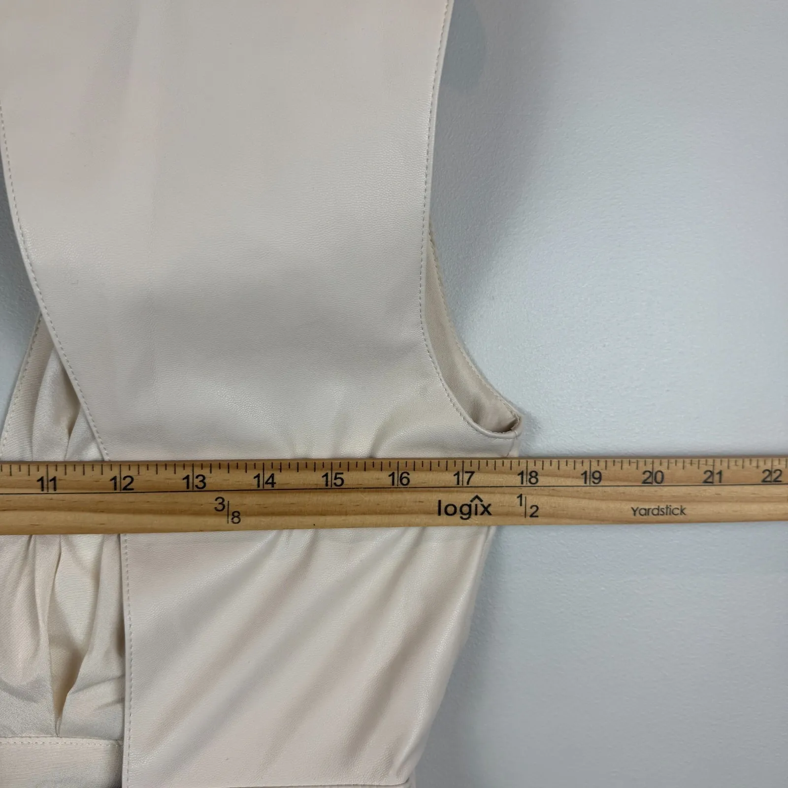 DO+BE Romper Women's Size Large Cream Faux Leather Stretch Deep V-Neck Open Back - Image 9