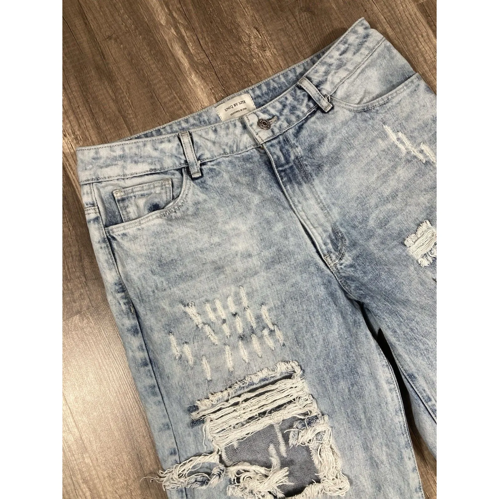 Uniq By Litz Jeans Womens 30/11 Wide Leg Retro Light Wash Acid Distressed 31x32 Blue - Image 3