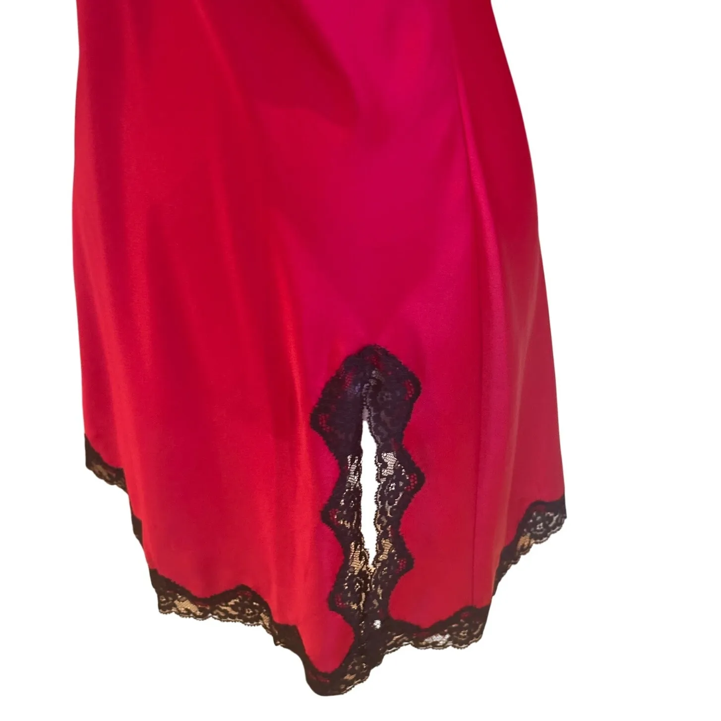 Victoria's Secret Satin Red Slip Dress With Black Lace Trim Side Slit S - Image 4