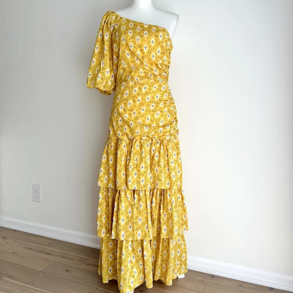 Veronica Beard Floral Maxi Dress Silk Blend One Shoulder Ruffle Yellow US 8 NWT - Image 9