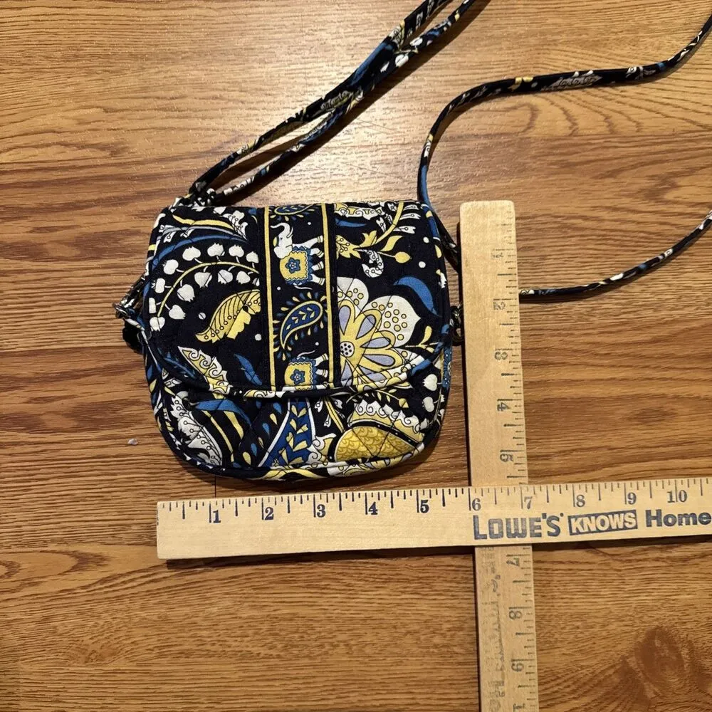 Vera Bradley Ellie Blue & Yellow Crossbody Satchel Bag Snap & Zip Close - Image 5