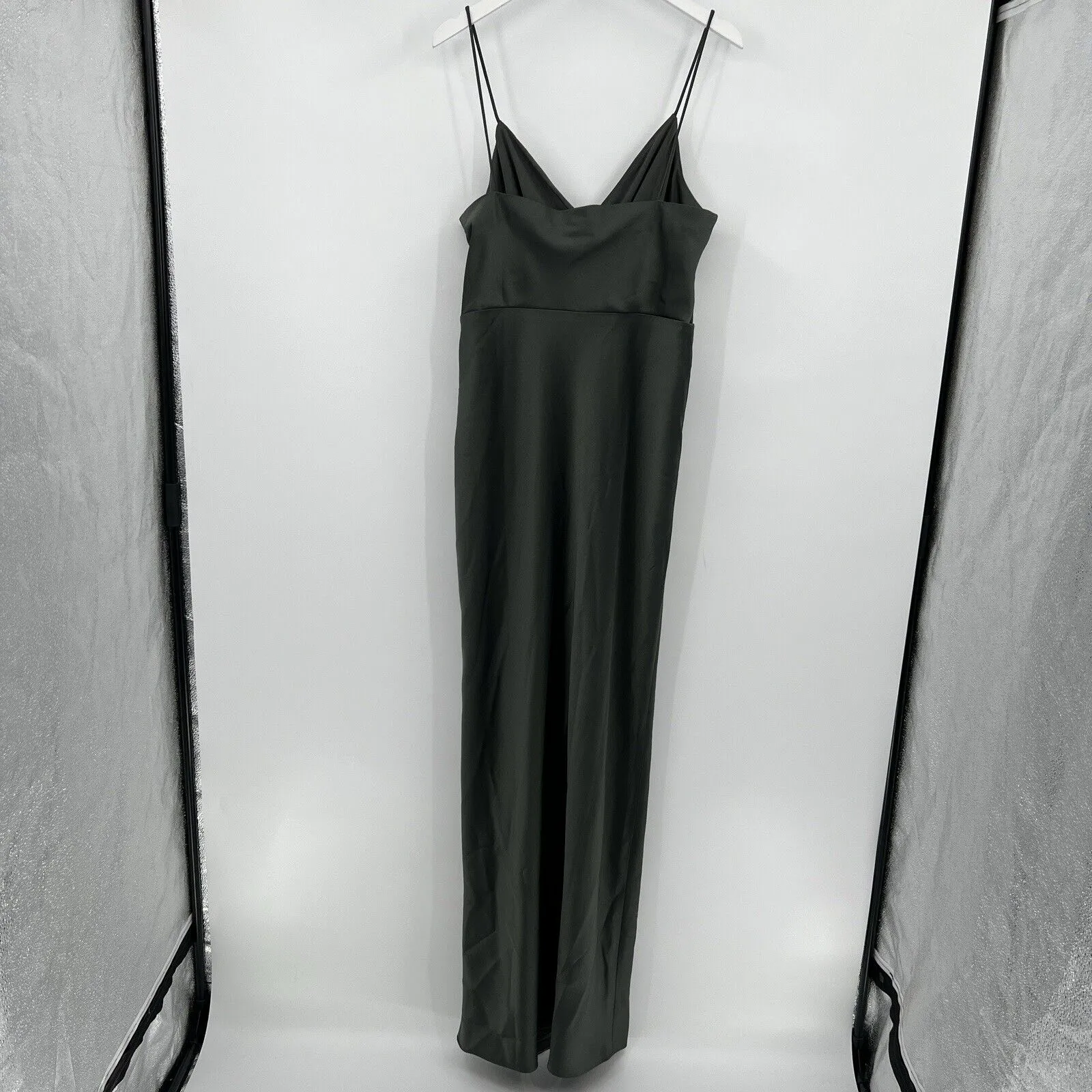 BHLDN Freya Satin Charmeuse Maxi Slip Dress Moss Green Bridesmaid Size 14 NWT‎ - Image 6