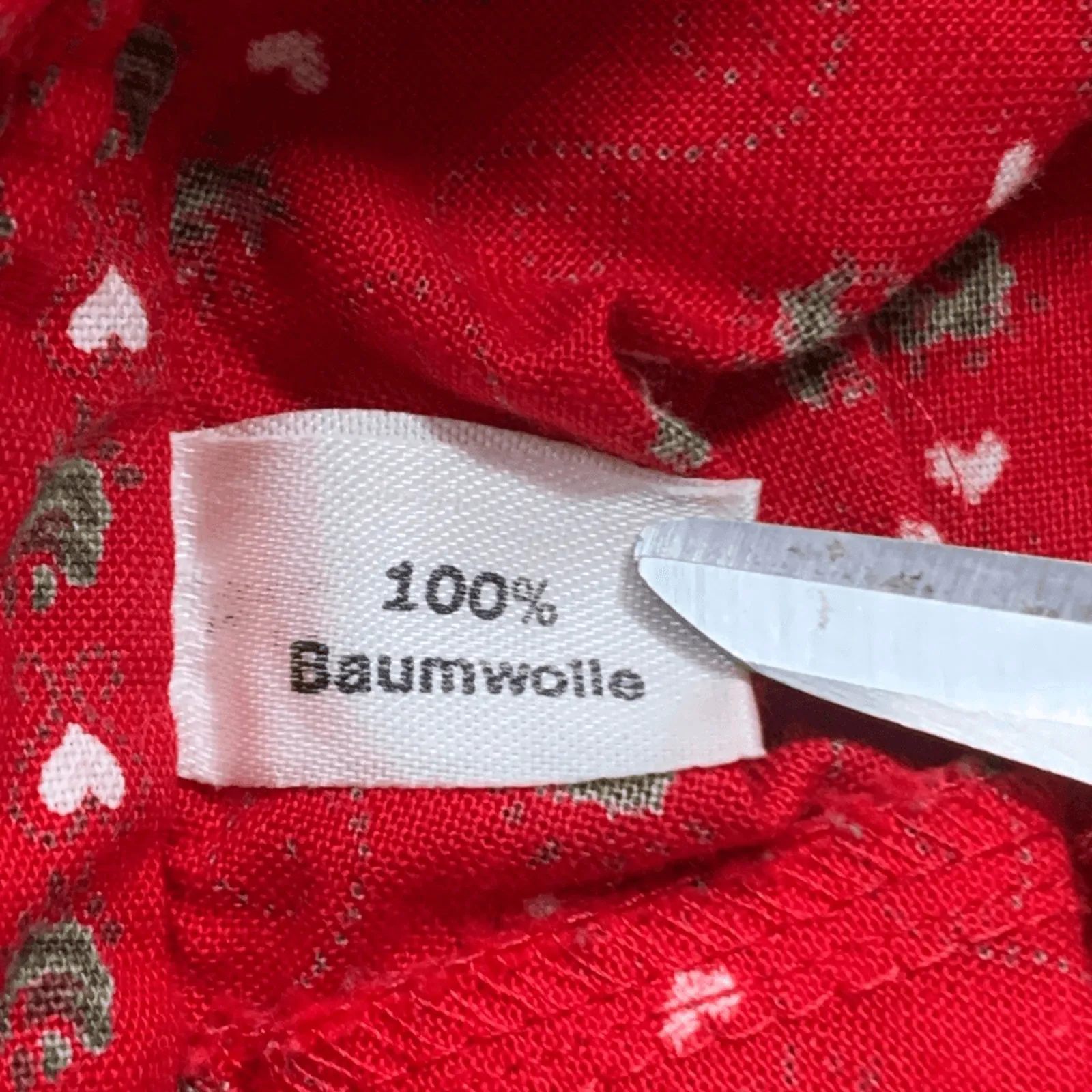 Vintage Red Heart Print Cotton Button Front Blouse German Folk Art Valentines Size L - Image 10