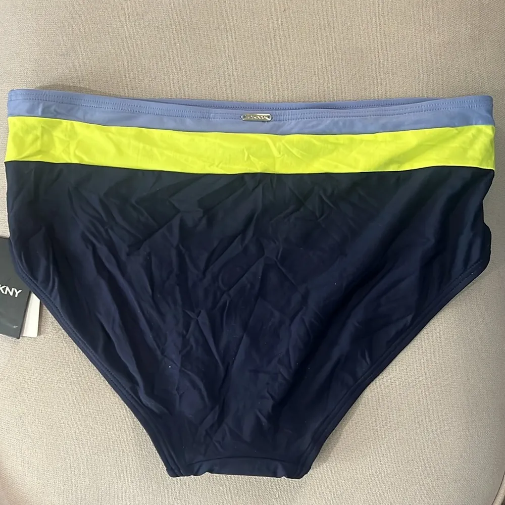 DKNY Navy Color Block Stretch Lined Bikini FullCoverage Swim Bottom Size XXL NWT - Image 4