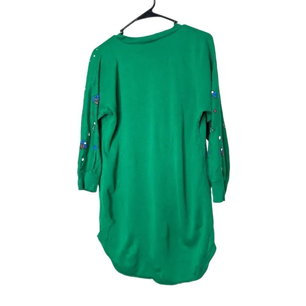 Vintage Starlit Night 80s 90s Christmas Long Sweatshirt One Size Green Size undefined - Image 7