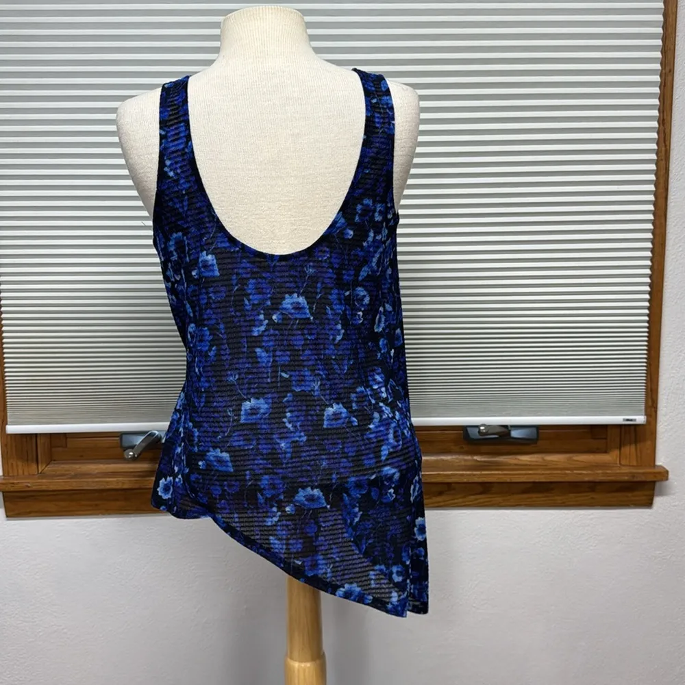Rachel Rachel Roy Navy Combo Floral Faux Wrap Asymmetrical Hem Sleeveless Top Blue Size M - Image 4