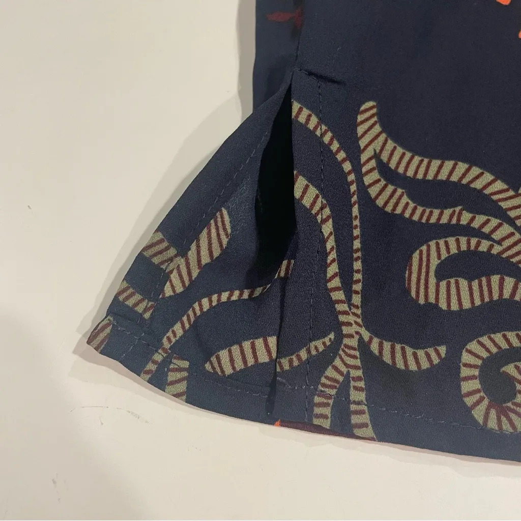 LOFT Outlet Blouse Womens S Navy Blue Floral Long Sleeve Ruffle Boho Top Sheer - Image 10