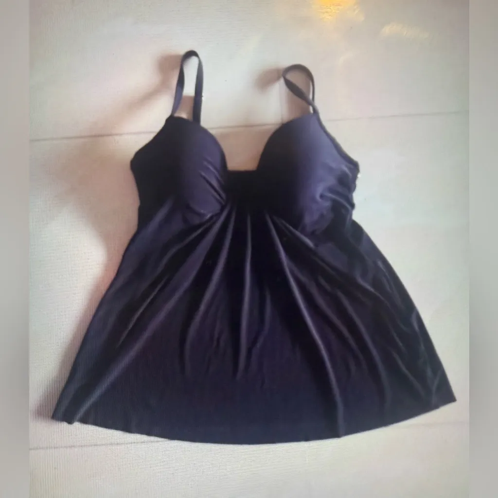 Miraclesuit NWOT Rock Solid Marina Underwire Tankini Top Black Size 10 Draped - Image 3