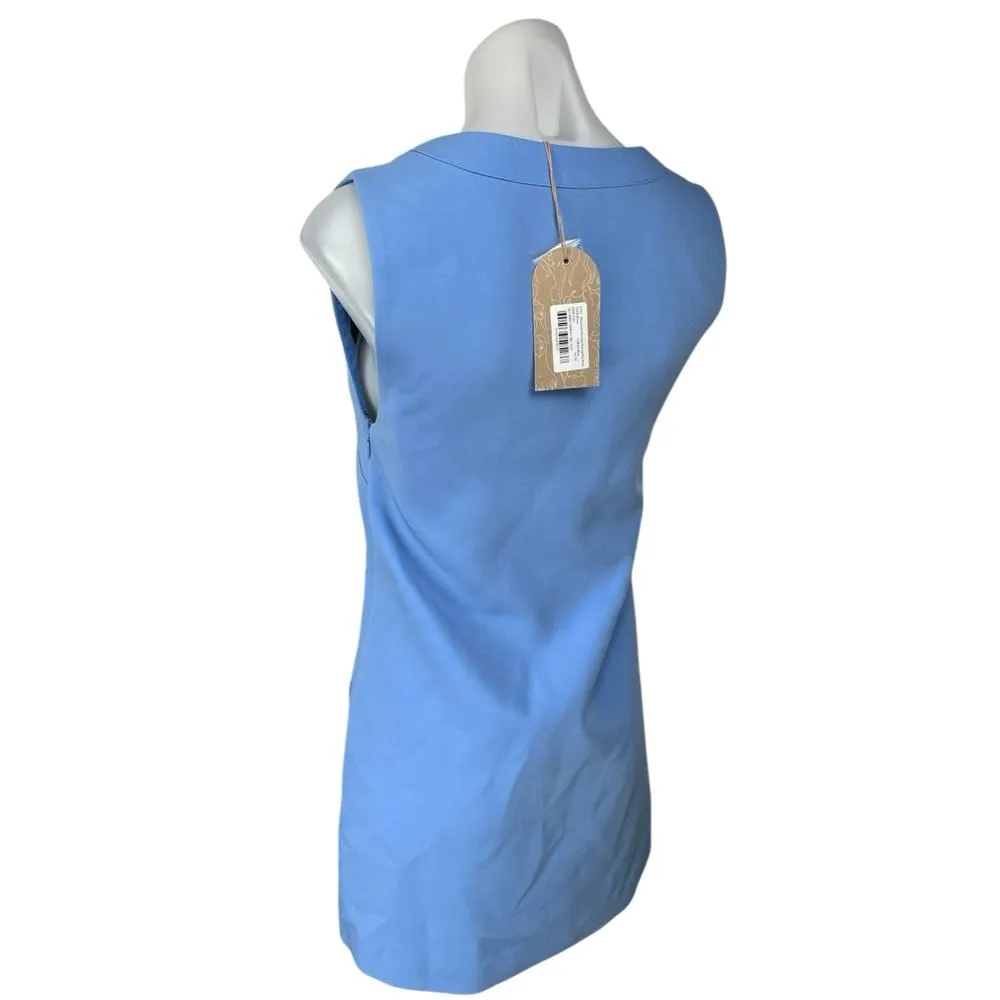 NEW Meshki Florentina Blue Sleeveless V-Neck Button Down Mini Tank Dress Sz XXS - Image 2