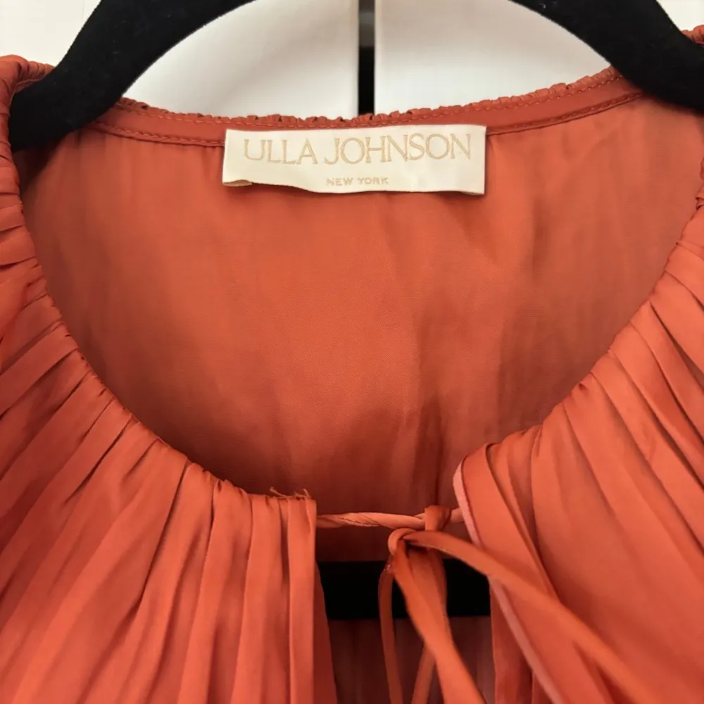 ULLA JOHNSON Elli Top Satin Blouse Shirt Orange Size 2 As Seen On TV Pleated Tie - Image 10