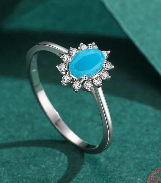 SIZE 6 925 Crown Natural Turquoise Cubic Zirconia Ring Silver - Image 2
