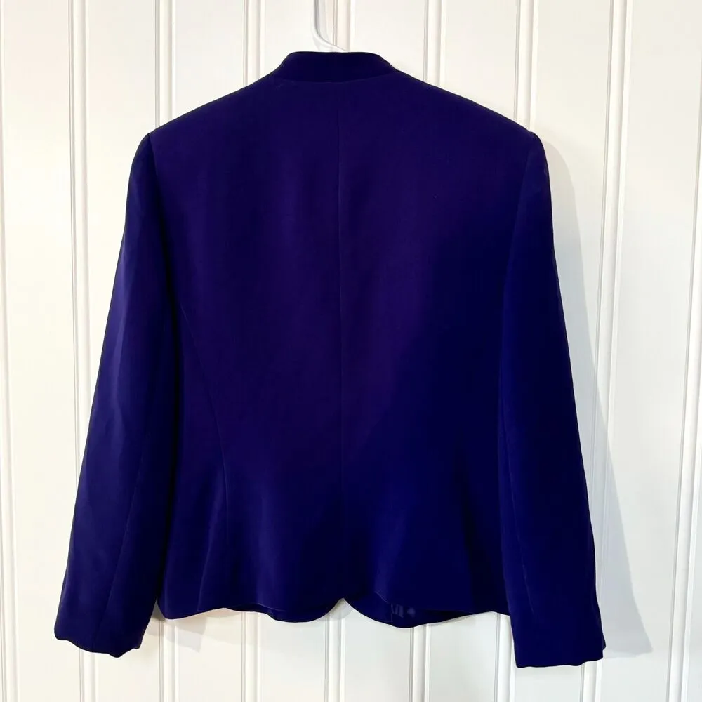 VTG LE SUIT Blazer Women Size 10 Purple Padded Shoulder Flutter Pocket Polyester - Image 2