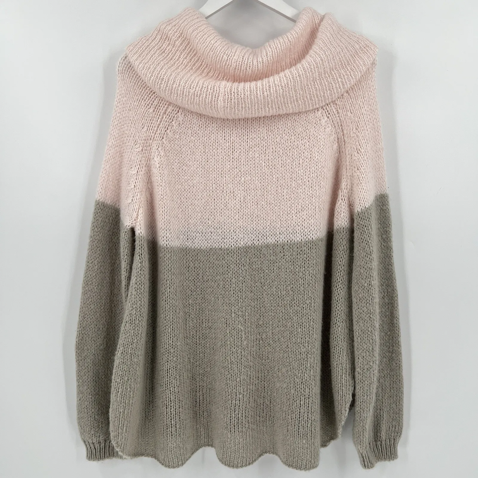 Wooden Ships Pink Gray‎ Colorblock Cowl Neck Wool Blend Sweater Women's Size M/L - Image 5