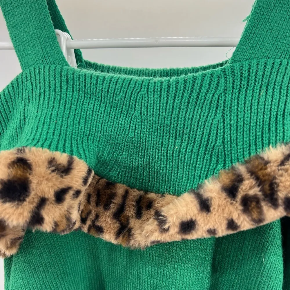 Holiday Time leopard trim off the shoulder jingle bell elf sweater dress M - Image 8