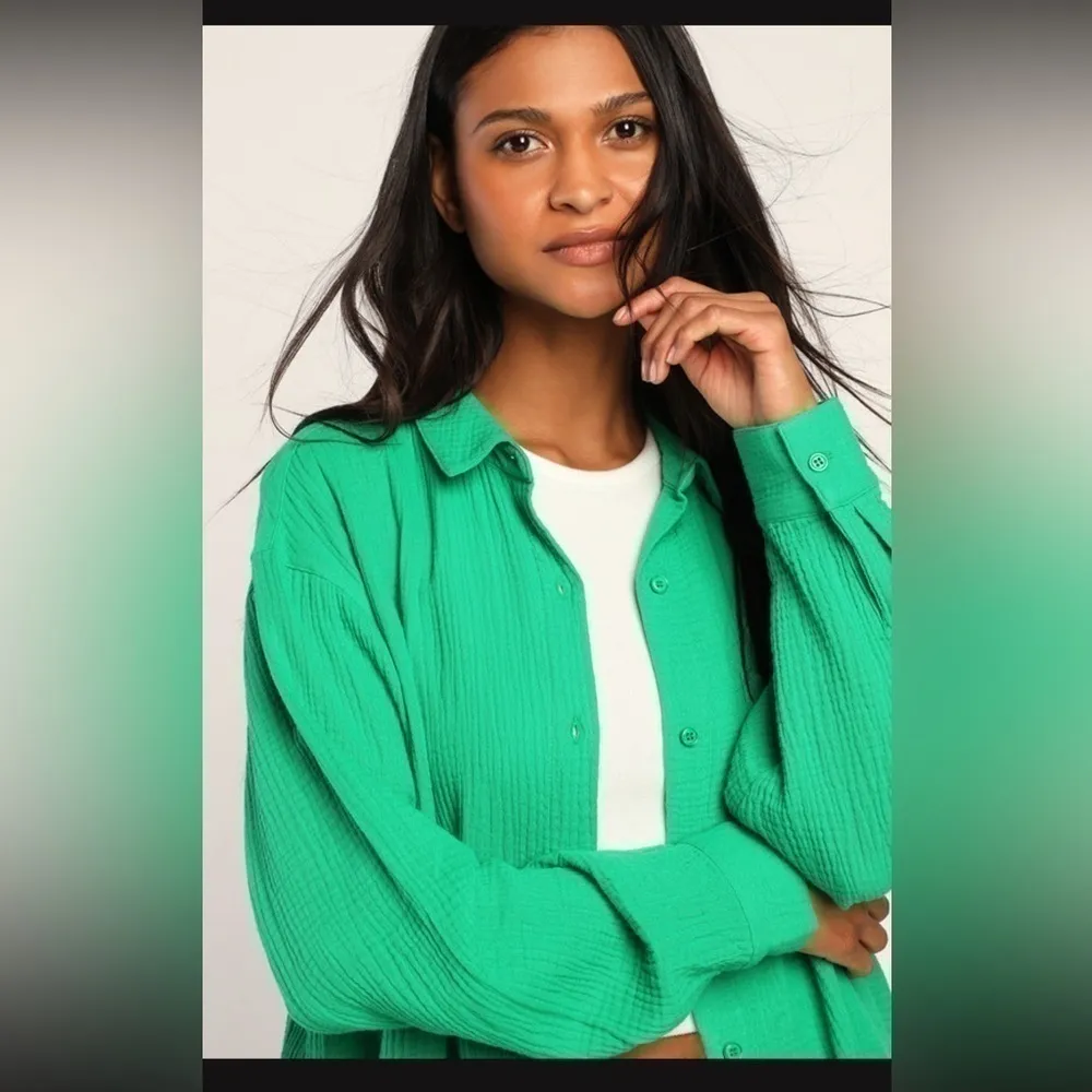 New Lulu's Easy to See Green Oversized Button Up, Small - Image 3
