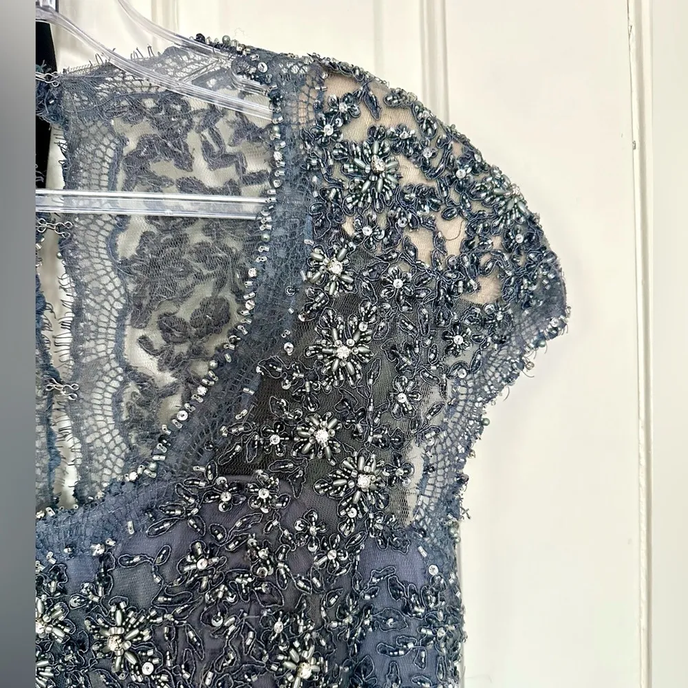 Lace & Beaded Alyce Jean De Lys Gown w. Pleats & Silky Skirt - Image 7