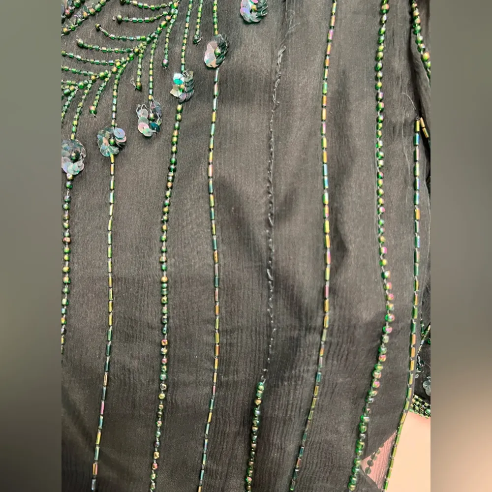 Vintage 1980s Laurence Kazar Emerald Green Beaded & Sequins Silk Top - Image 7
