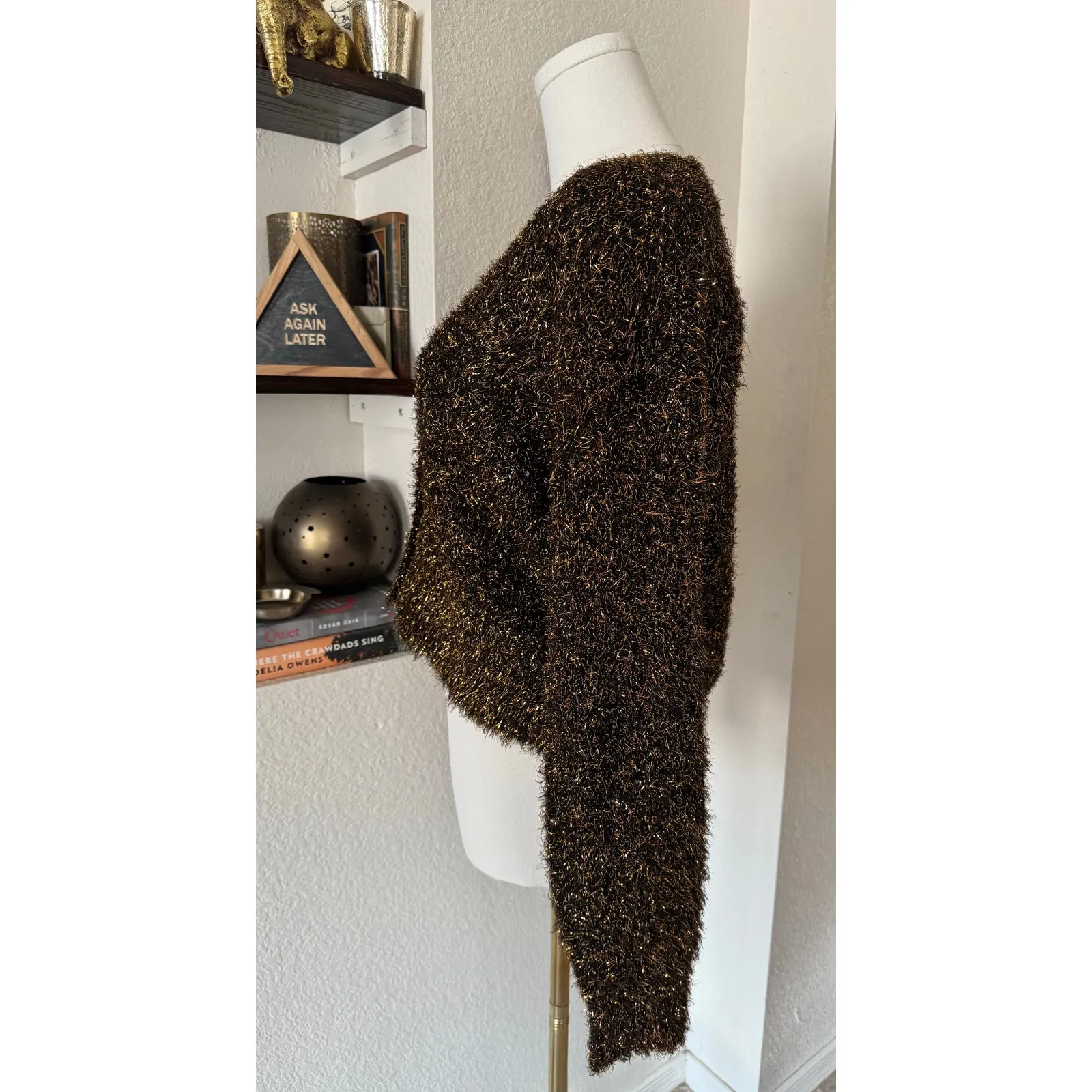 Anthropologie Festive Bronze Tinsel Shimmer Cardigan Size Small NWOT - Image 3
