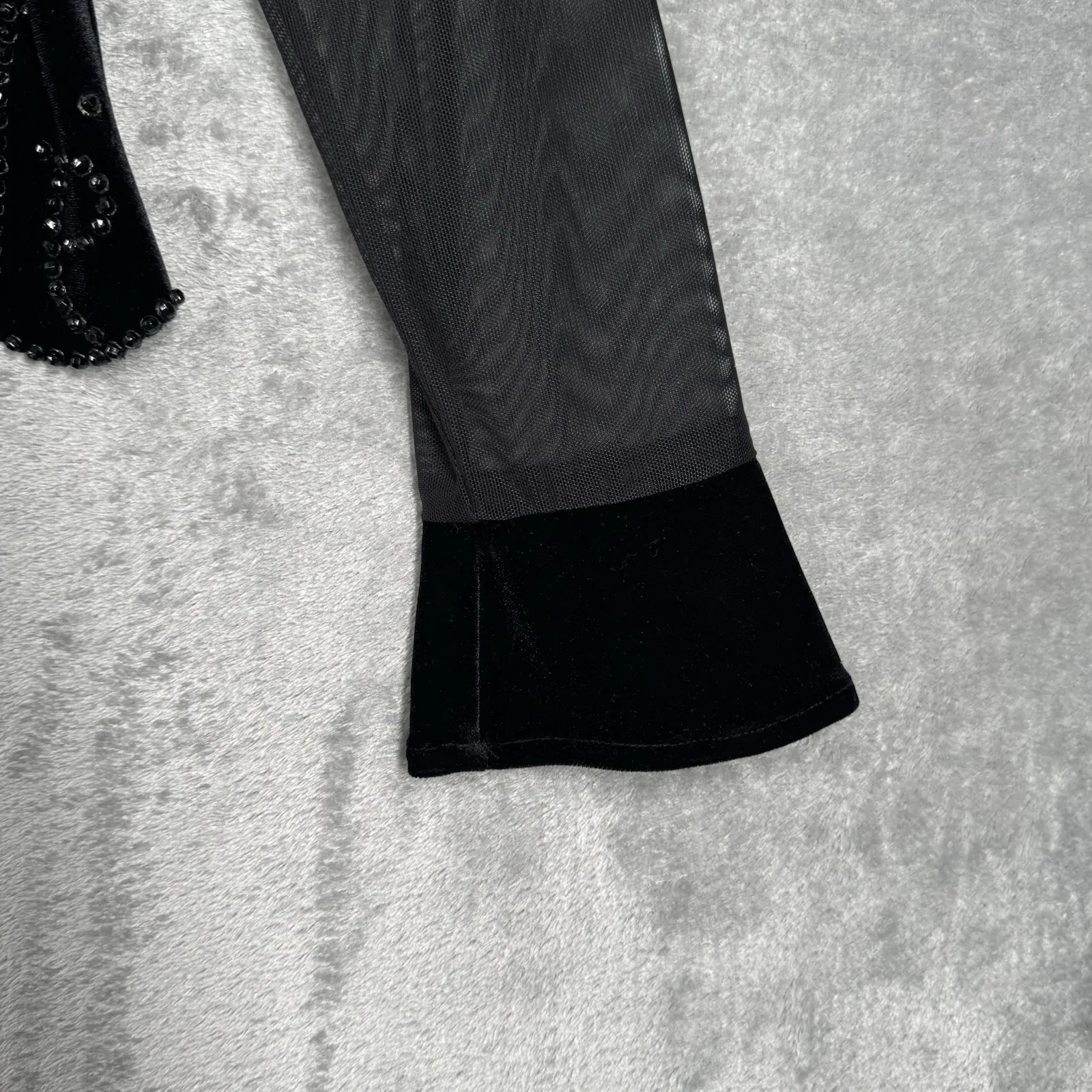 JR Nites Shirt Womens 12 Petite Black Blouse Rhinestones Sheer Party‎ Whimsygoth Size 12P - Image 7