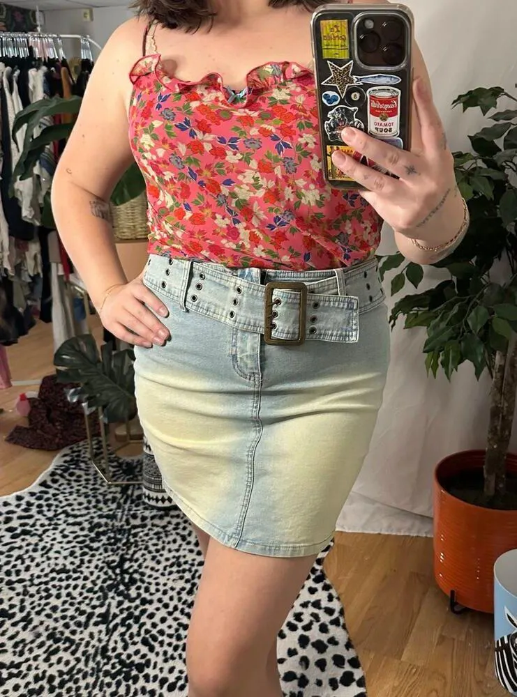 Vintage Y2K Zana Di Faded Denim Mini Skirt with Belt Y2K Blue - Image 6