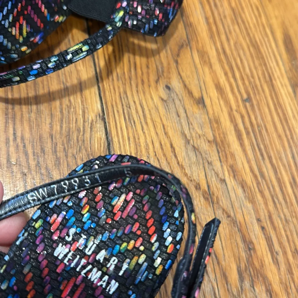 Stuart Weitzman black multicolor suede mini wedge sandals strap 5 - Image 2