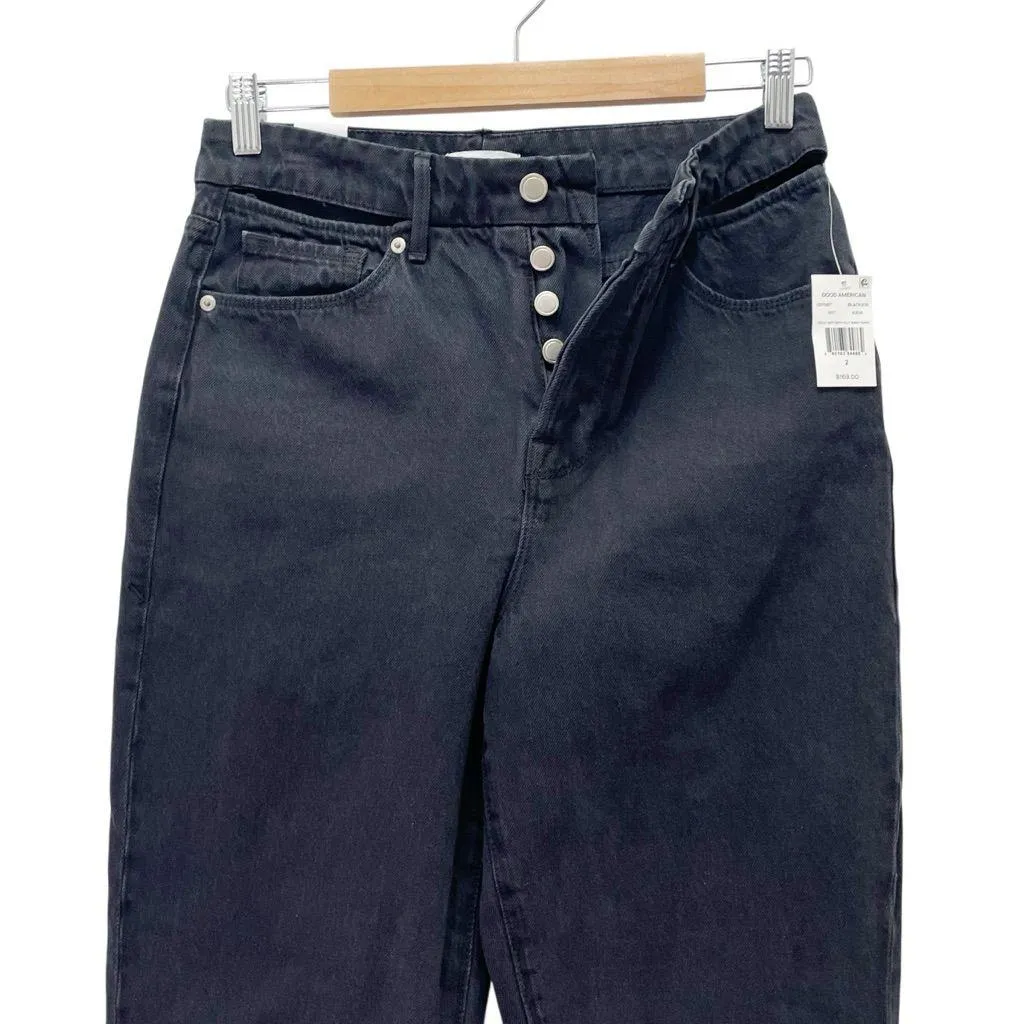 NWT Good American Good Boy Ripped Waist Jeans Black Size 2 High Rise Split Hem - Image 9