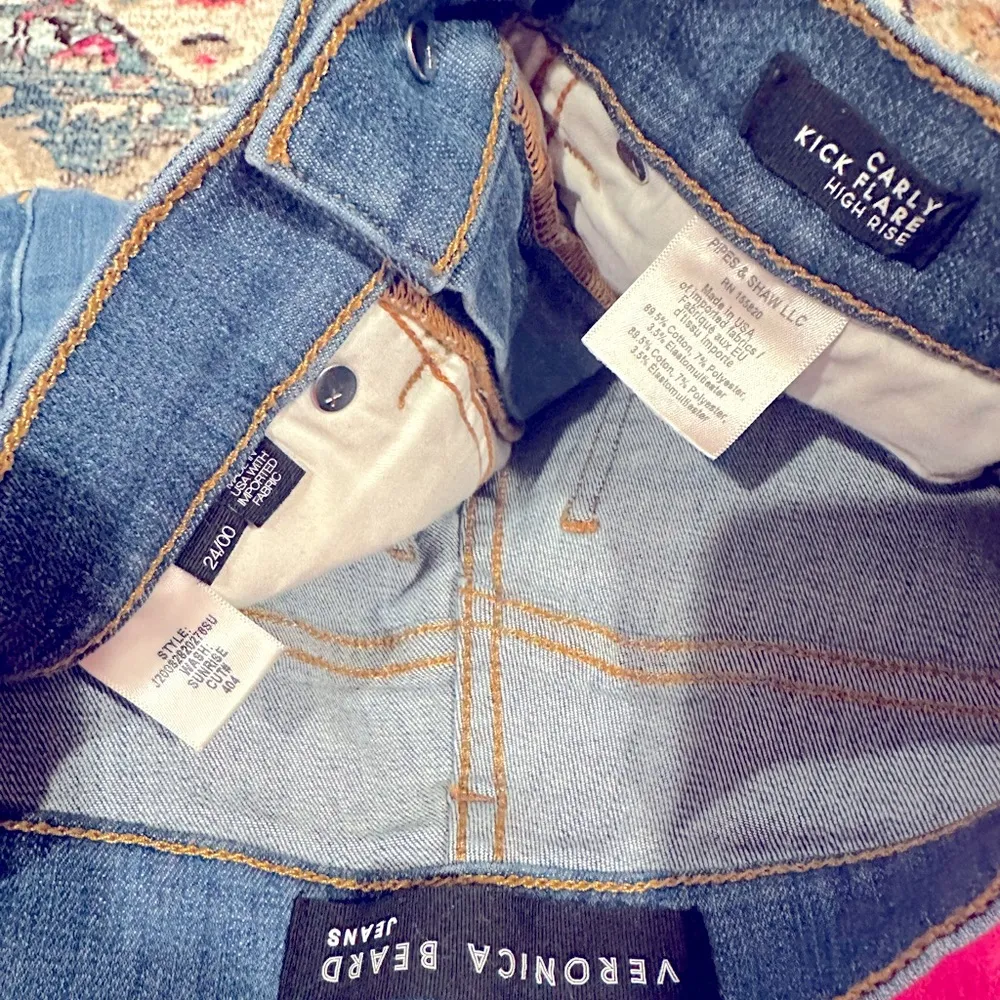 Veronica Beard Carly Kick Flare High Rise Blue Denim Raw Hem Jeans Sunrise 24 00 - Image 7